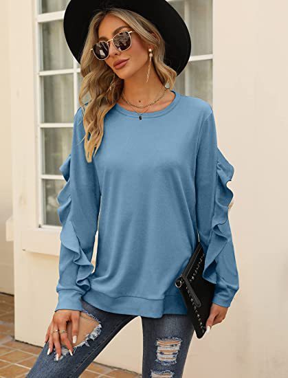 Women's Clothing Casual Round Neck Sweater Pleated Long Sleeve Top For Women