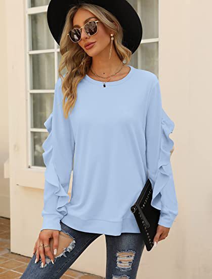 Women's Clothing Casual Round Neck Sweater Pleated Long Sleeve Top For Women