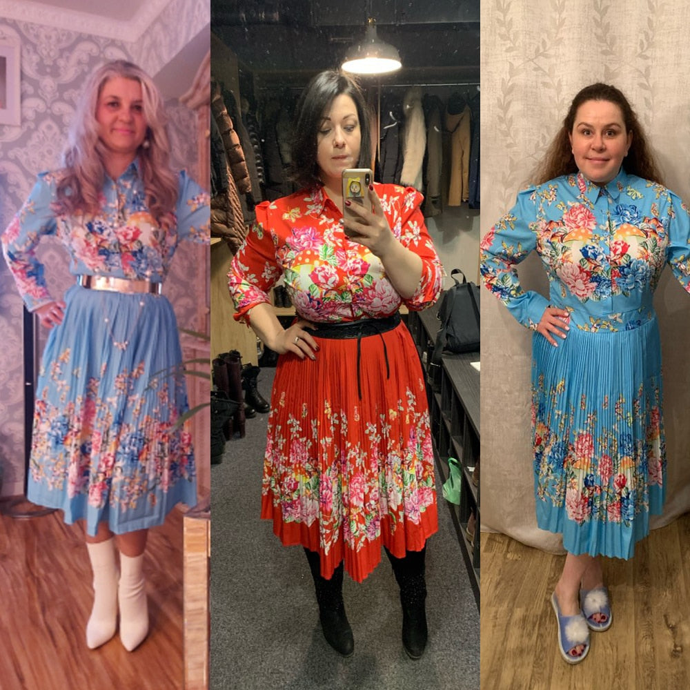 Women Pleated Floral Print Elegant Dress 2021