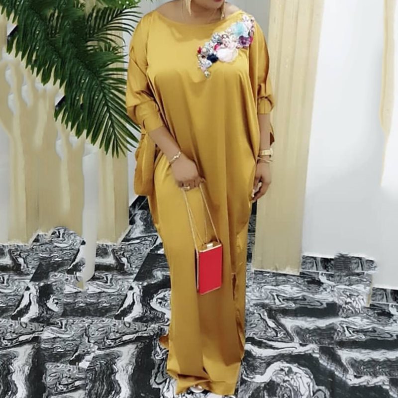 Vintage Plus Size African Satin Maxi Dress