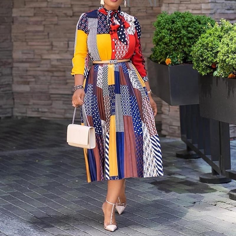 Color Block Dress Women Fashion