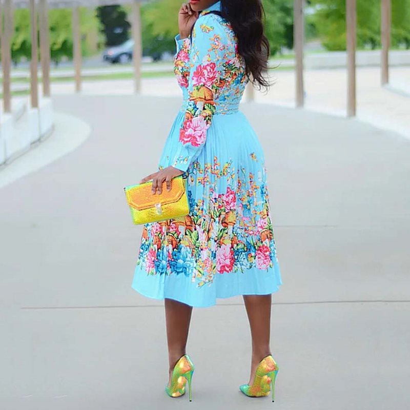 Women Pleated Floral Print Elegant Dress 2021