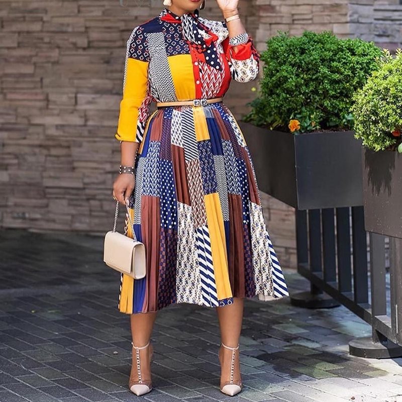 Color Block Dress Women Fashion