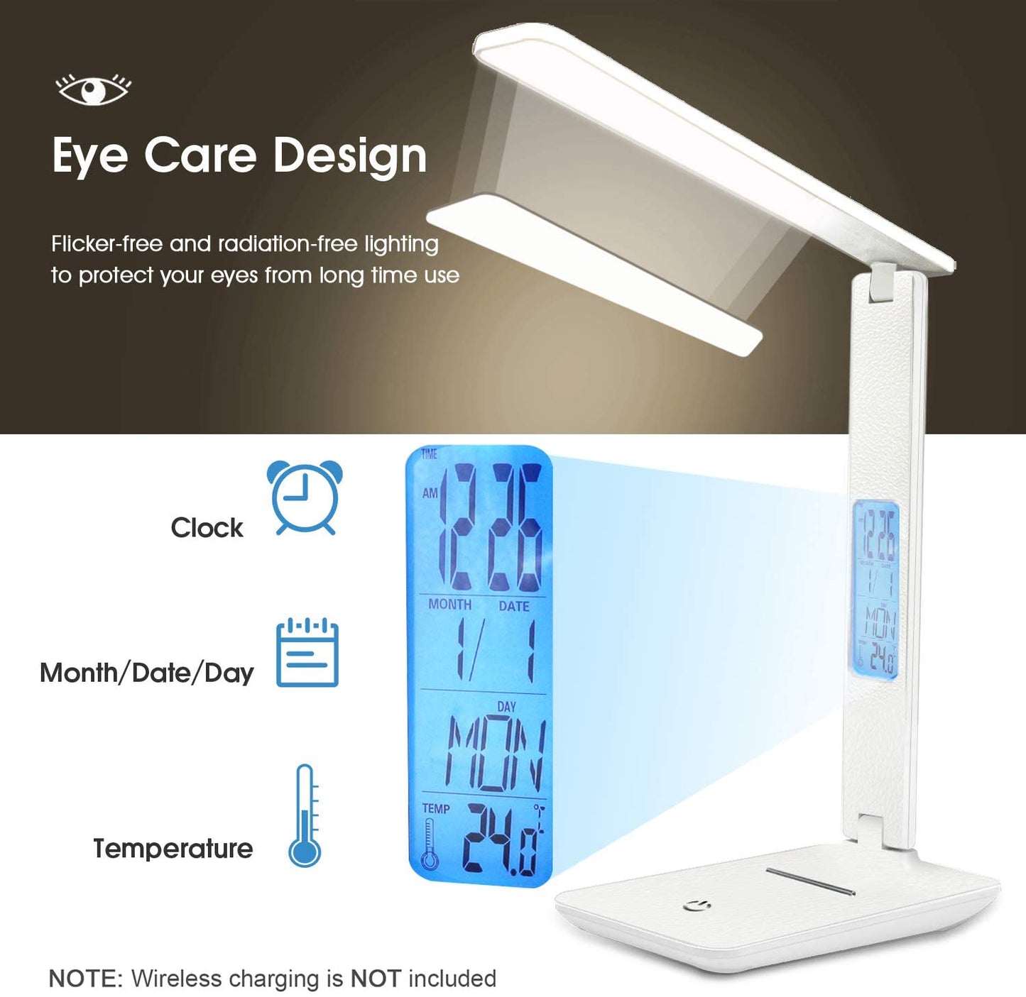 Desk Lamp With Calendar, Temperature & Alarm Clock