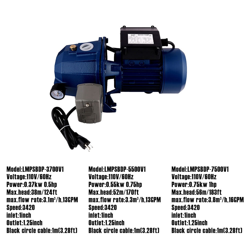 SHYLIYU 110V 0.5HP Water Pump Flow 14GPM
