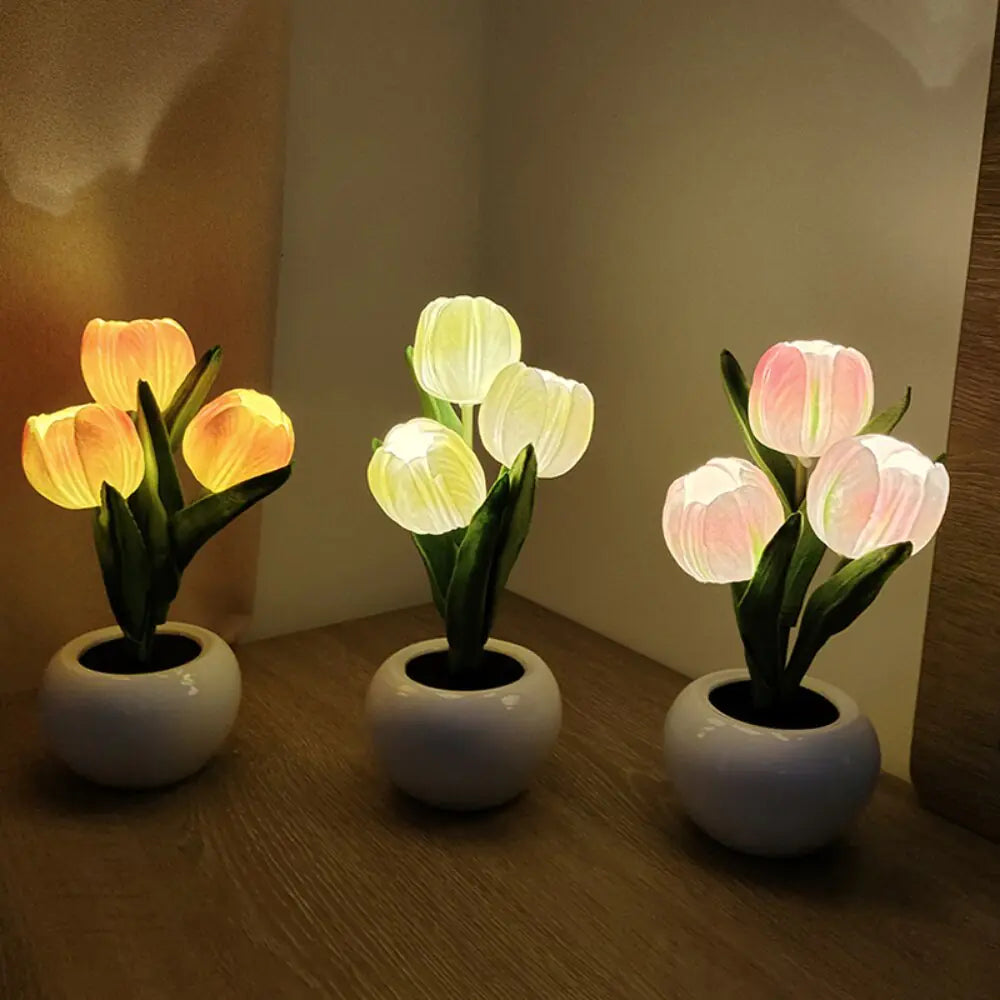 LED Simulation Tulip Flower Pot Lamp Indoor Decorative Table Lamp Tulip Flower Pot Ambient Night Light Home Decoration