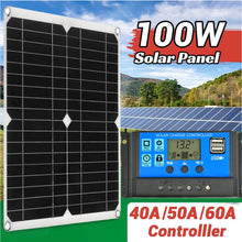 Load image into Gallery viewer, 100W Solar Panel Dual USB With Controller 12V Portable Power Bank Solar Charger for Smartphone Charger Camping Car Boat RV
